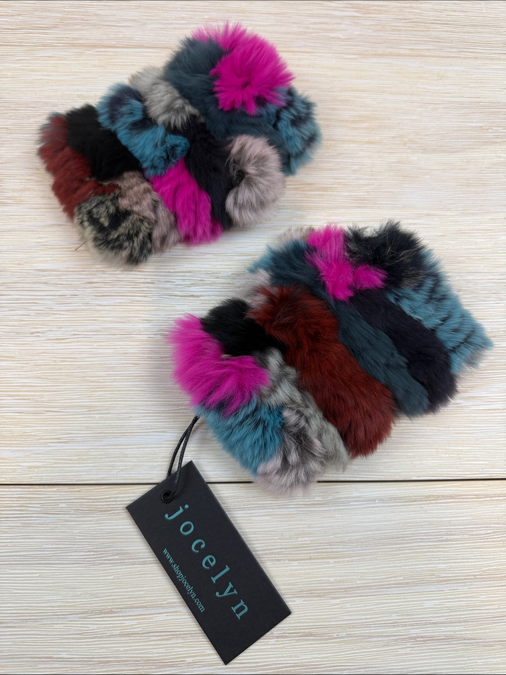 Jocelyn Savage Love Multicolor Rabbit Fur Fingerless Gloves